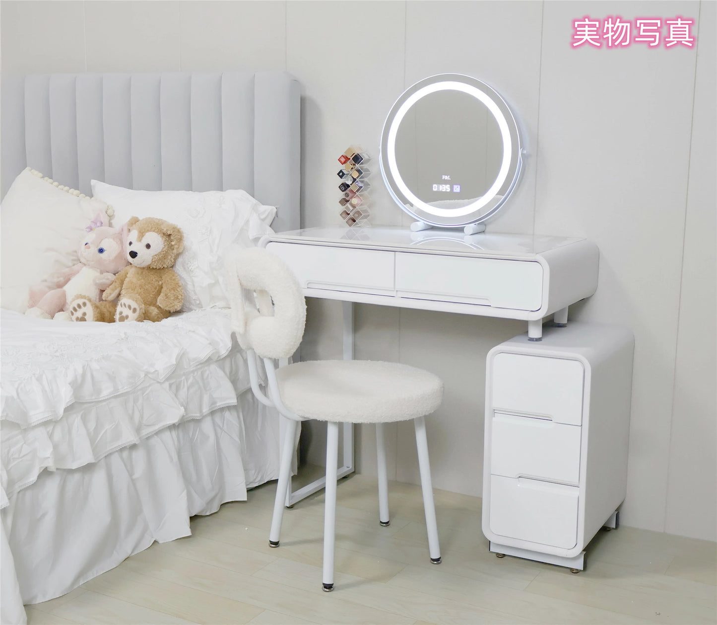 ドレッサーセット 大理石天板 幅80cm サイドテーブル付き
