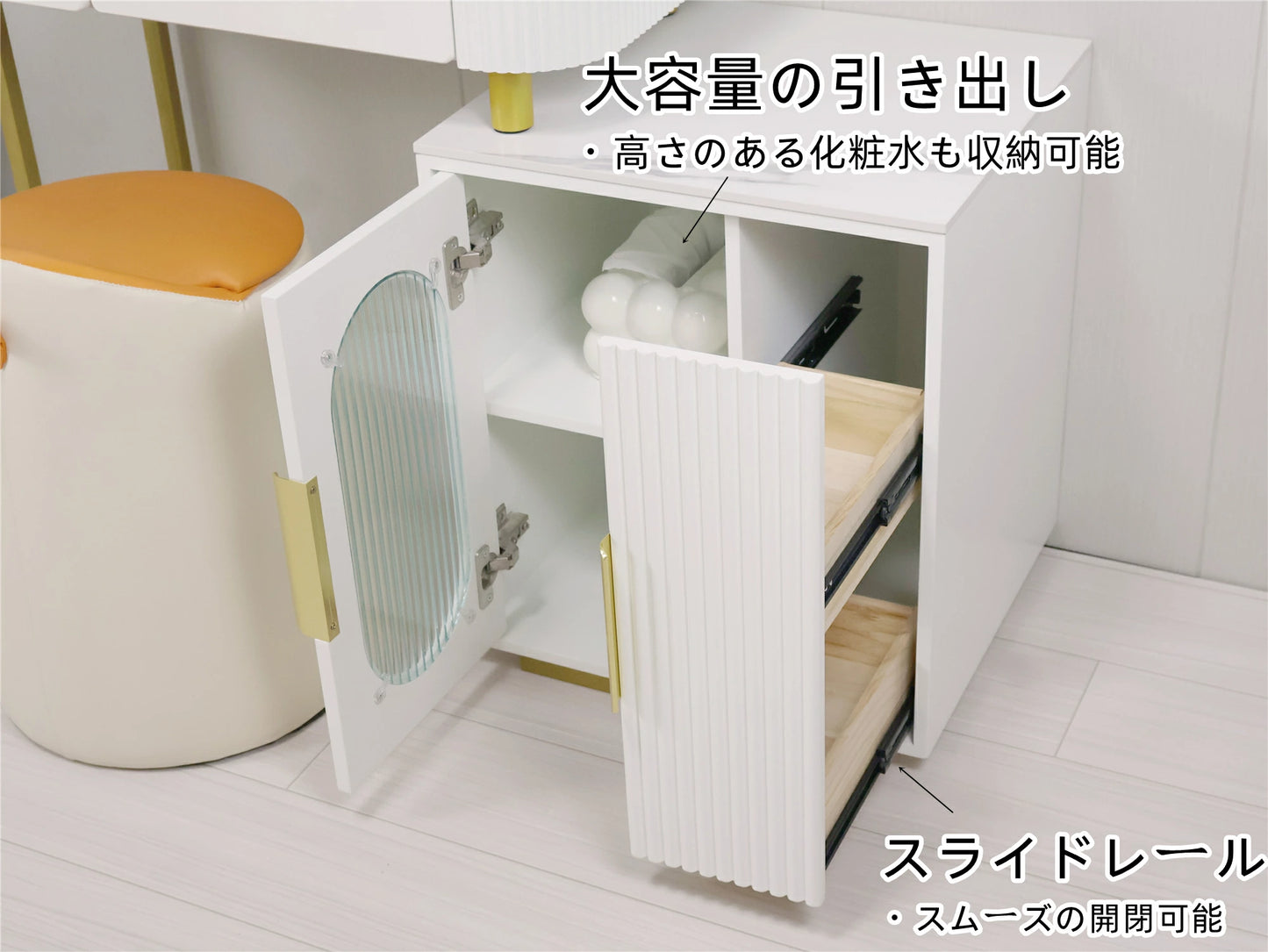 鏡台 ドレッサー おしゃれ 女優ミラー 北欧風 自社製品 オリジナルオーダー お姫系 大理石天板 カラ レザー調 テーブル幅80cm チェスト LEDミラー スツール 寝室 化粧テーブル 小さい化粧台 コスメ台 収納 ネイルサロン コンパクト j212